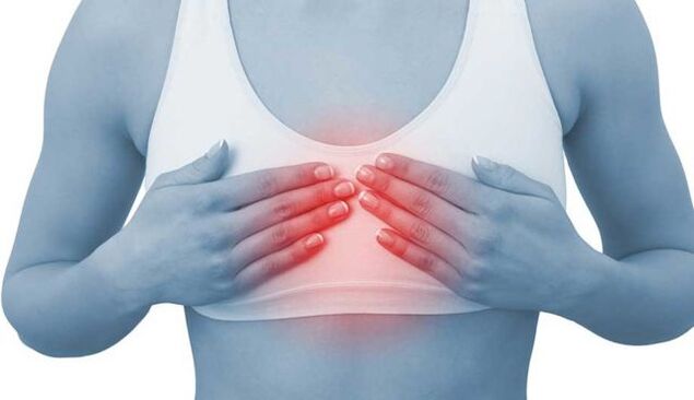 Schmerzen im Brustbein vorne sind ein Zeichen für eine Osteochondrose der Brustwirbelsäule